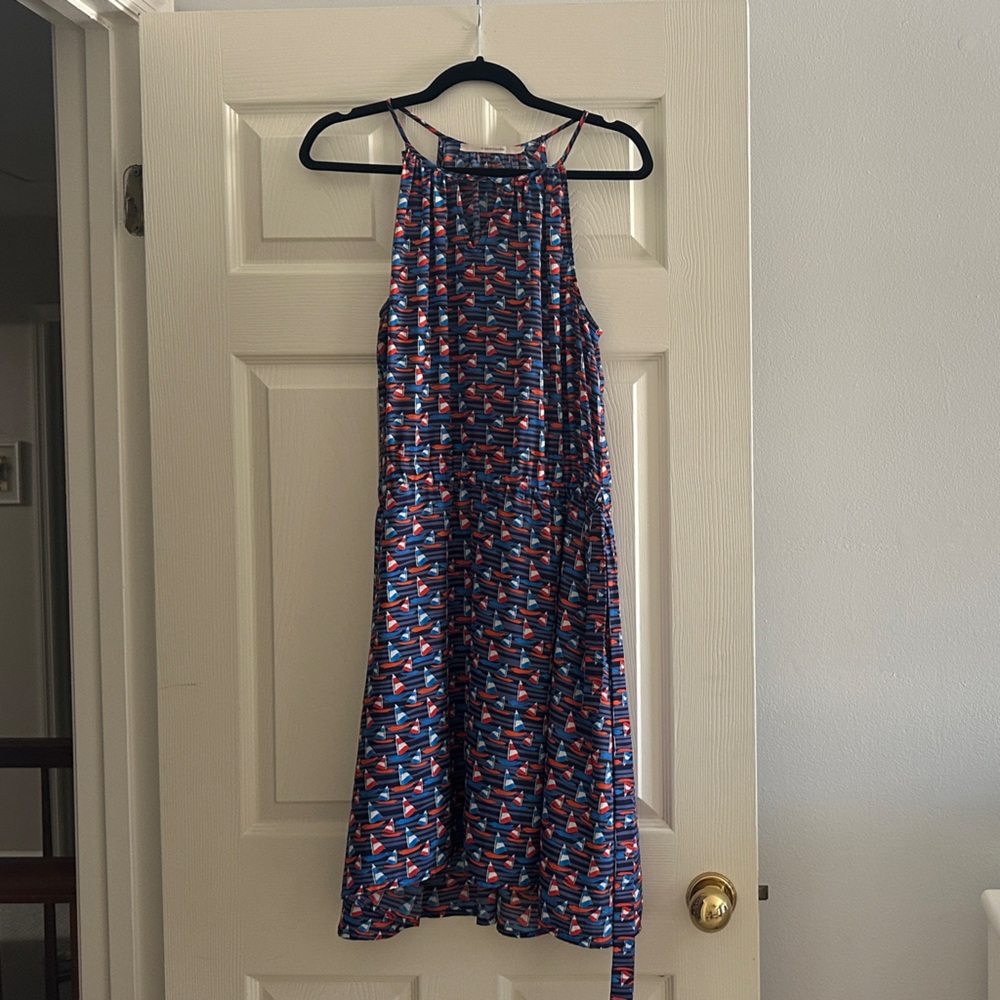 41 Hawthorn Blue and Red Patterned Midi Dress
